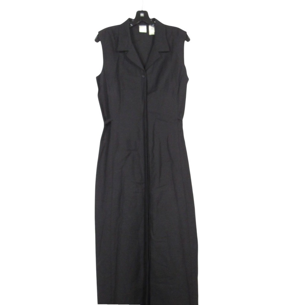 EMMA JAMES - LIZ CLAIBORNE Black LINEN BLEND Button-Up SLEEVELESS Shirt Dress 12